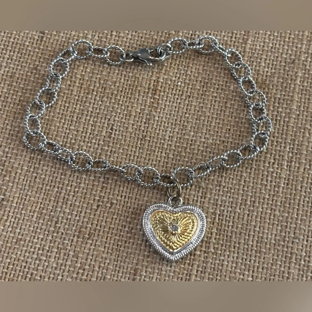 Heart Jewelry Silver and Gold Tone Bracelet Pendant 7”